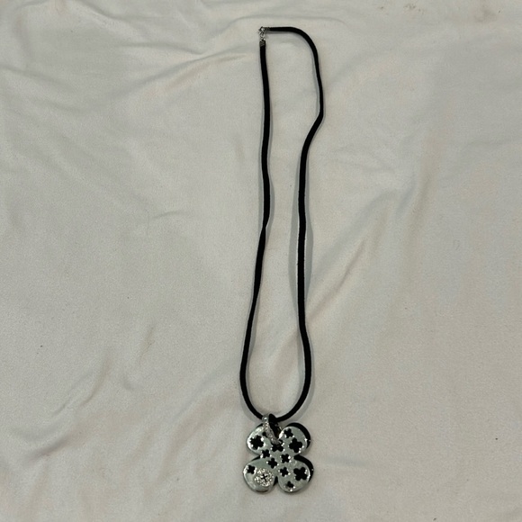 Sterling Silver Crystal Pendant Necklace on a Black Leather Cord - Picture 1 of 4
